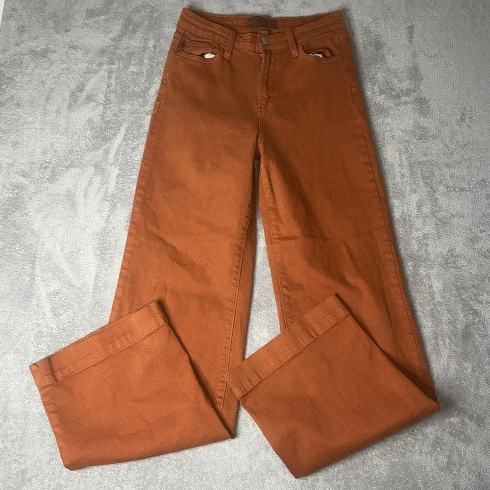 Judy Blue Jeans Womens 1/25 Orange Audrea Wide Leg Garment Dyed Denim JB88498C